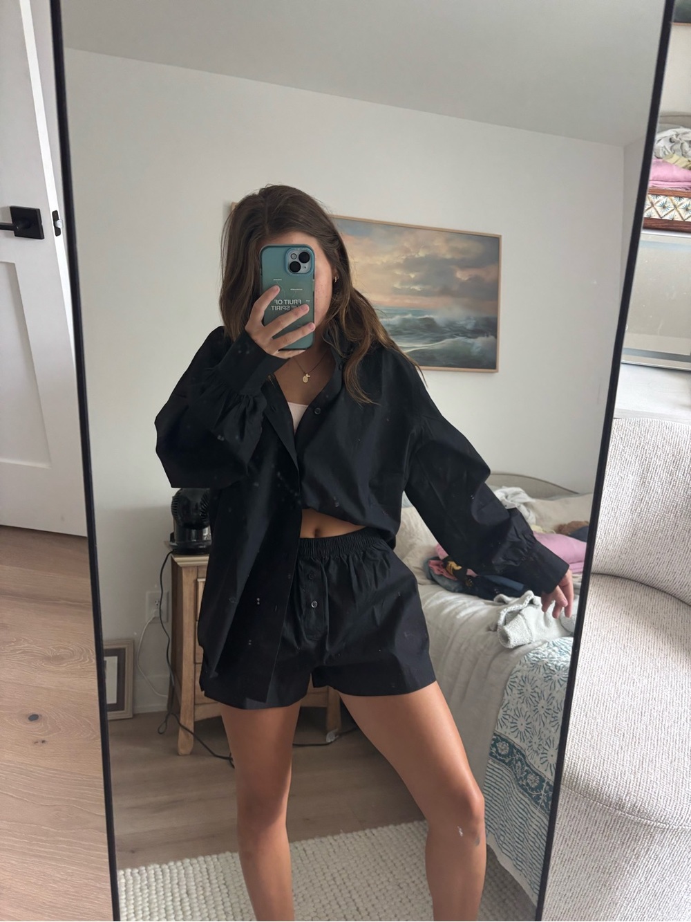 heavy manners Black Oversized Button-Up Jacket set